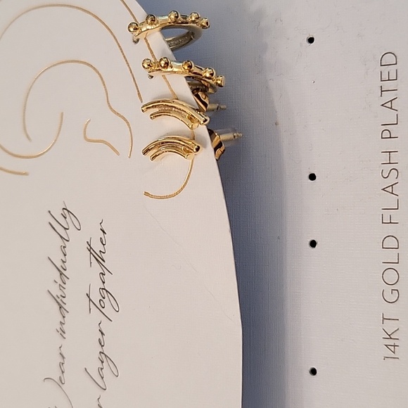 NEW Gold-Plated Earrings 2 Pairs! Studded Huggie Hoops & Curved Double Bar Studs - Picture 6 of 12